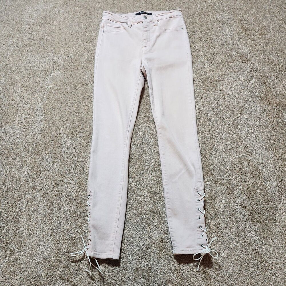 Hudson Jeans Women 27 Barbara High Waist Lace-Up Hem Skinny Dusty Rose